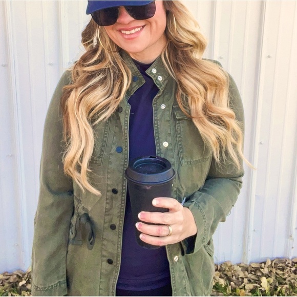 XXSP Loft Petites. Utility Jacket Green. Black Matte Buttons. - Picture 2 of 2